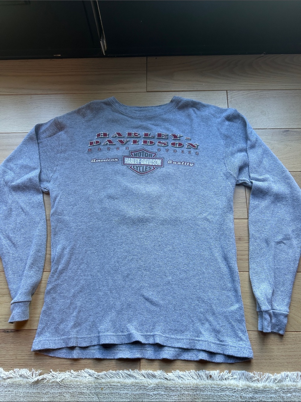 Harley-Davidson Men's Crewneck Thermal Shirt - Gray with Red Logo